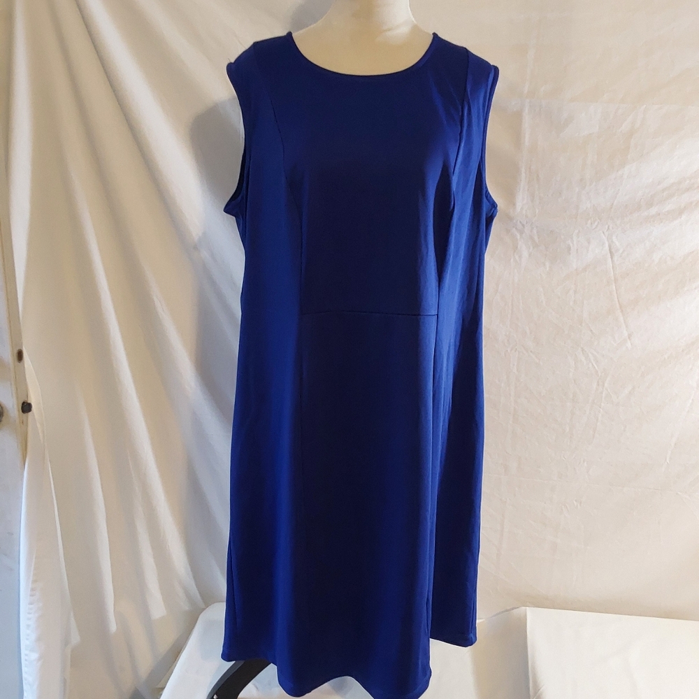 Ashley Stewart's Women  Cap Sleeve Blue Sheath Dress Stretch Size 22/24 - Picture 3 of 7
